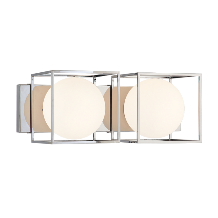 Steel Cube Frame with Frosted Glass Globe Vanity Light