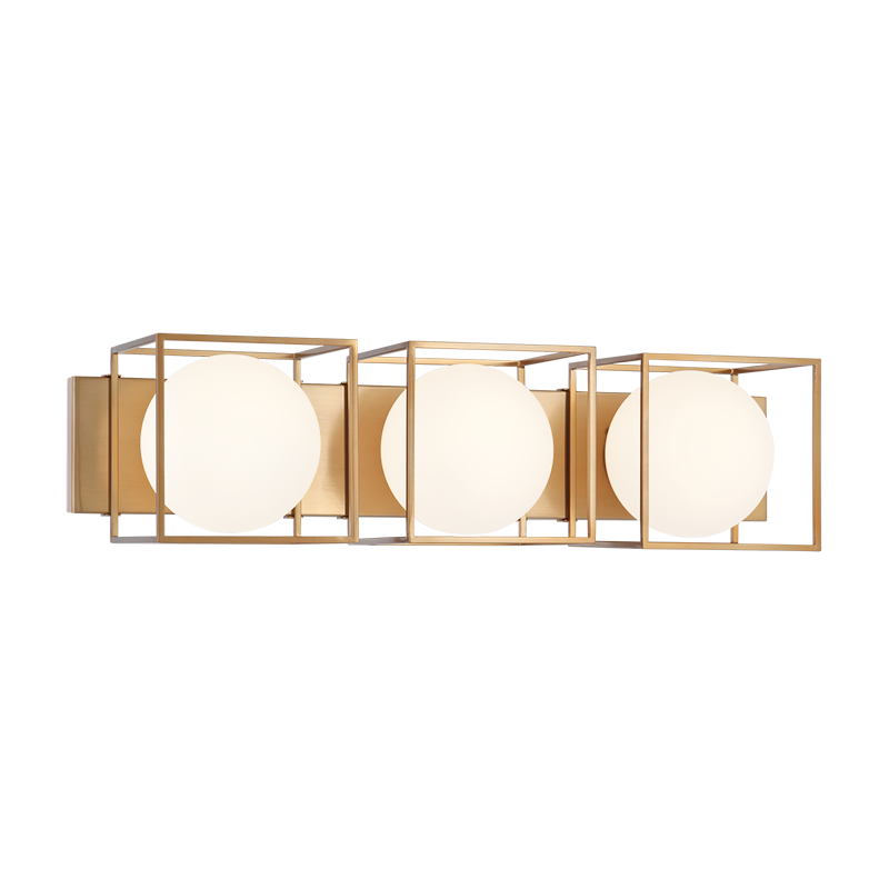 Steel Cube Frame with Frosted Glass Globe Vanity Light