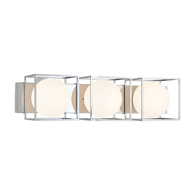 Steel Cube Frame with Frosted Glass Globe Vanity Light