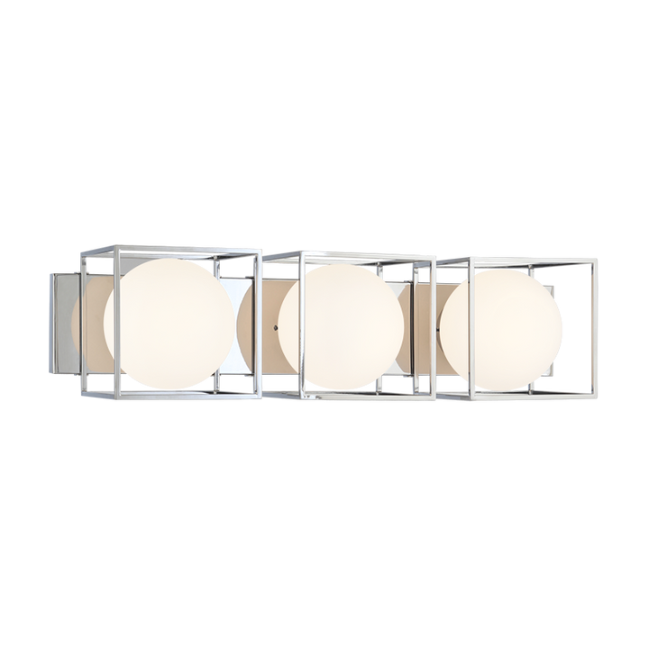 Steel Cube Frame with Frosted Glass Globe Vanity Light