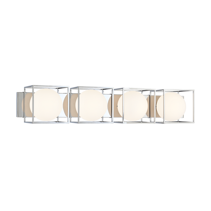 Steel Cube Frame with Frosted Glass Globe Vanity Light