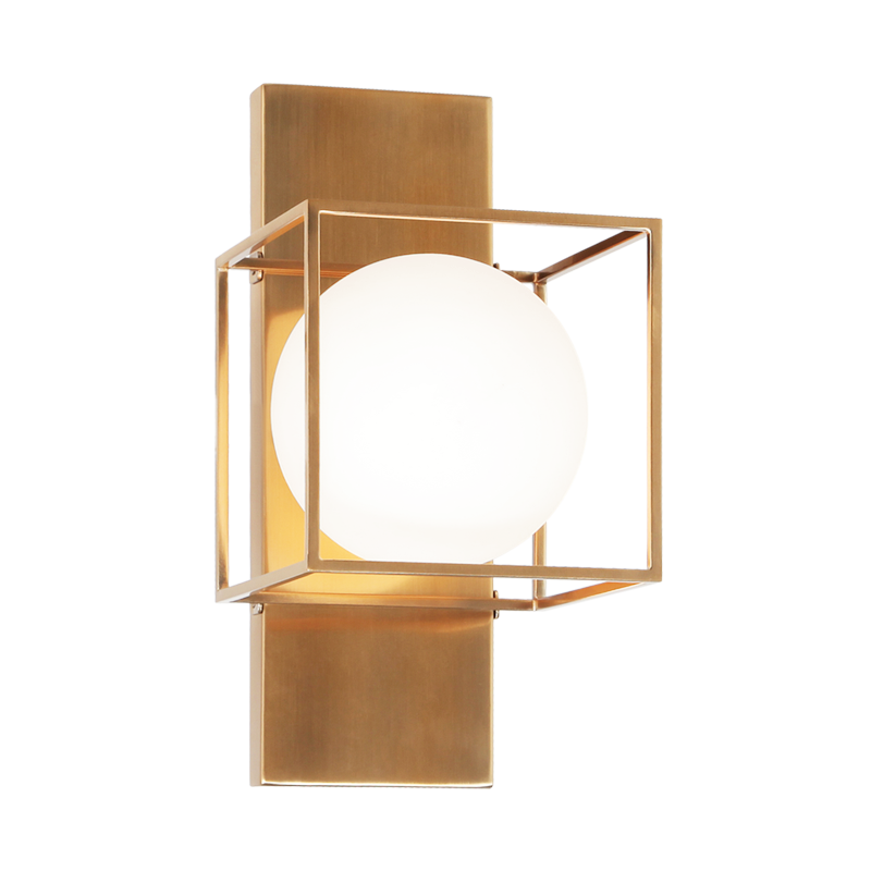 Steel Cube Frame with Frosted Glass Globe Vanity Light