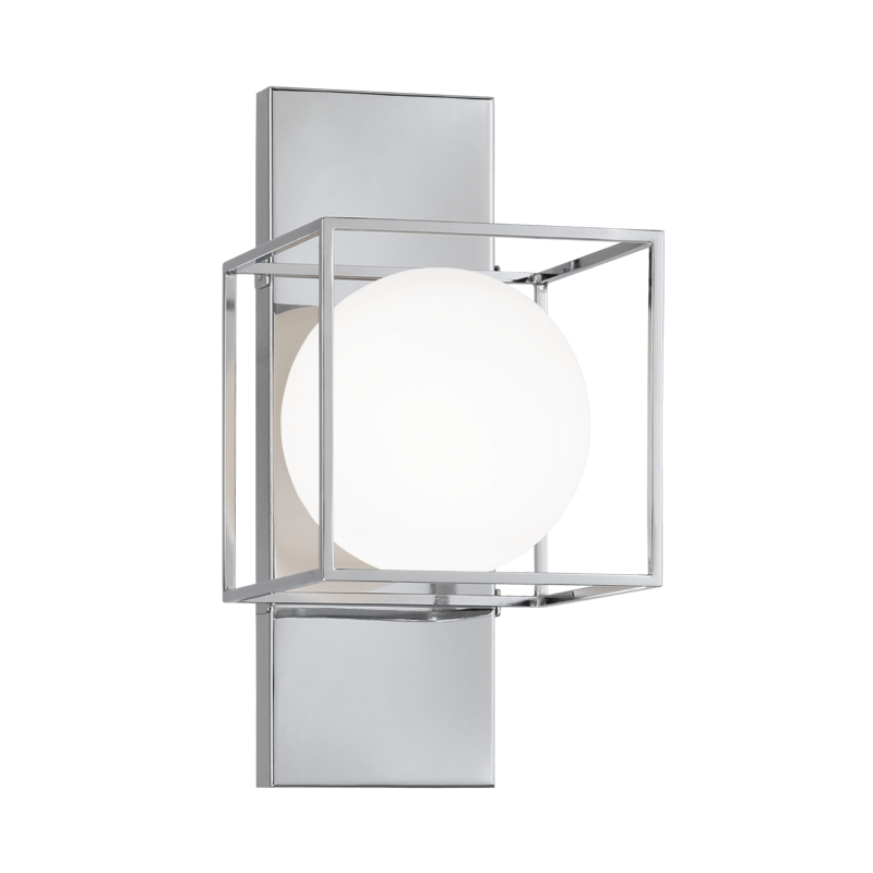 Steel Cube Frame with Frosted Glass Globe Vanity Light