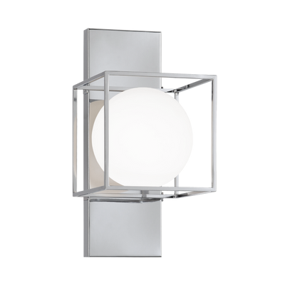 Steel Cube Frame with Frosted Glass Globe Vanity Light