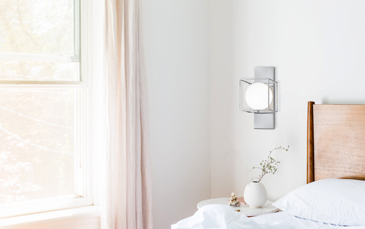 Squircle - Steel Cube Frame with Frosted Glass Globe Wall Sconce by Matteo Lighting - view 5