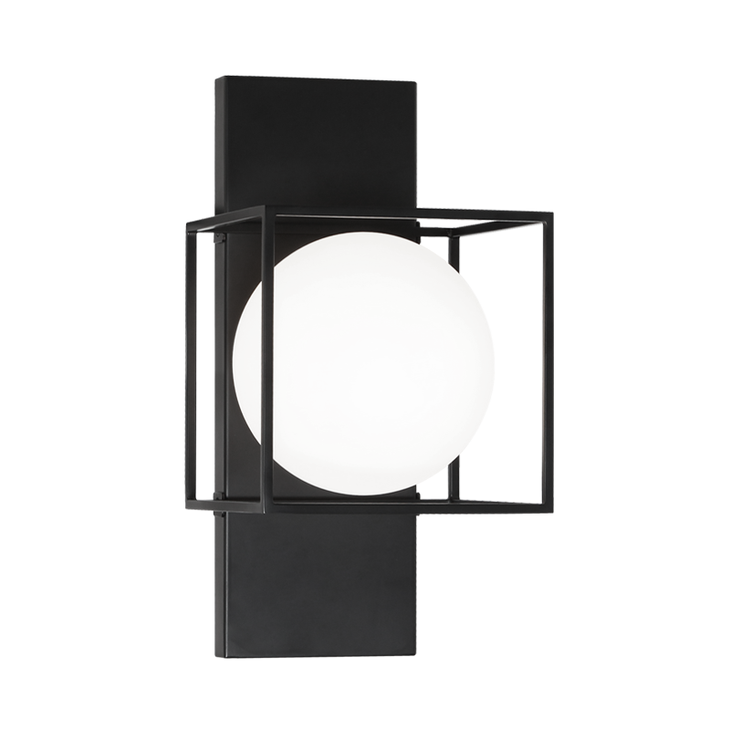Squircle - Steel Cube Frame with Frosted Glass Globe Wall Sconce in Black by Matteo Lighting
