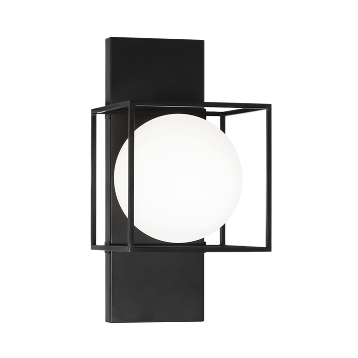 Squircle - Steel Cube Frame with Frosted Glass Globe Wall Sconce in Black by Matteo Lighting