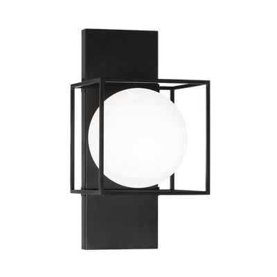 Steel Cube Frame with Frosted Glass Globe Vanity Light