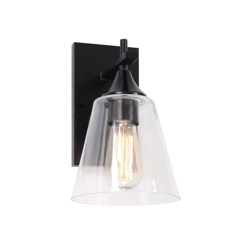 Steel Frame with Clear Cone Glass Shade Wall Sconce
