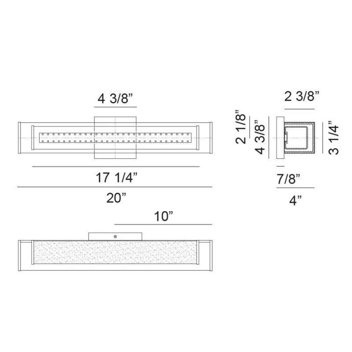 LED Steel Frame with Rectangular White and Clear Glass Shade Vanity Light