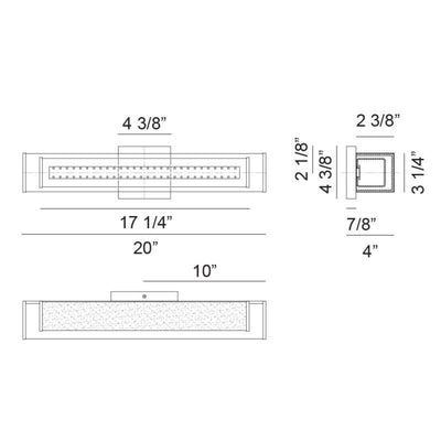 LED Steel Frame with Rectangular White and Clear Glass Shade Vanity Light