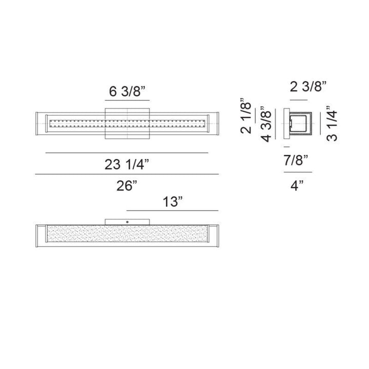 LED Steel Frame with Rectangular White and Clear Glass Shade Vanity Light