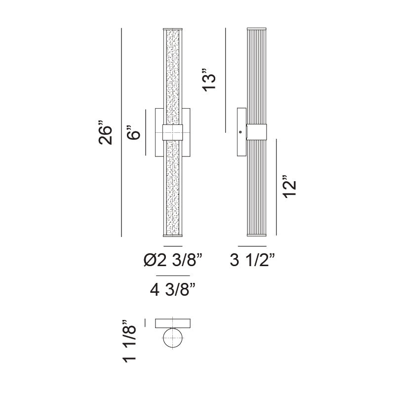 LED Steel Frame with Clear Ribbed Glass Diffuser Vanity Light