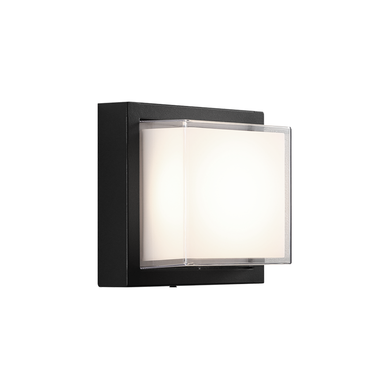 LED Steel Square Frame with White and Clear Glass Shade Outdoor Wall Sconce