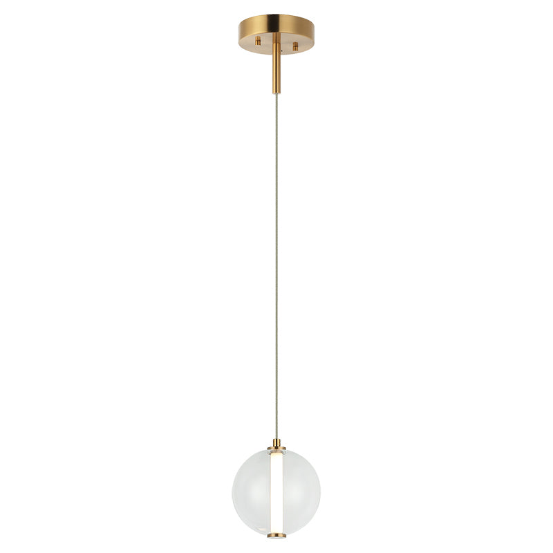 Belange - LED Steel Frame with Clear Glass and White Acrylic Diffuser Pendant in Aged Gold Brass by Matteo Lighting