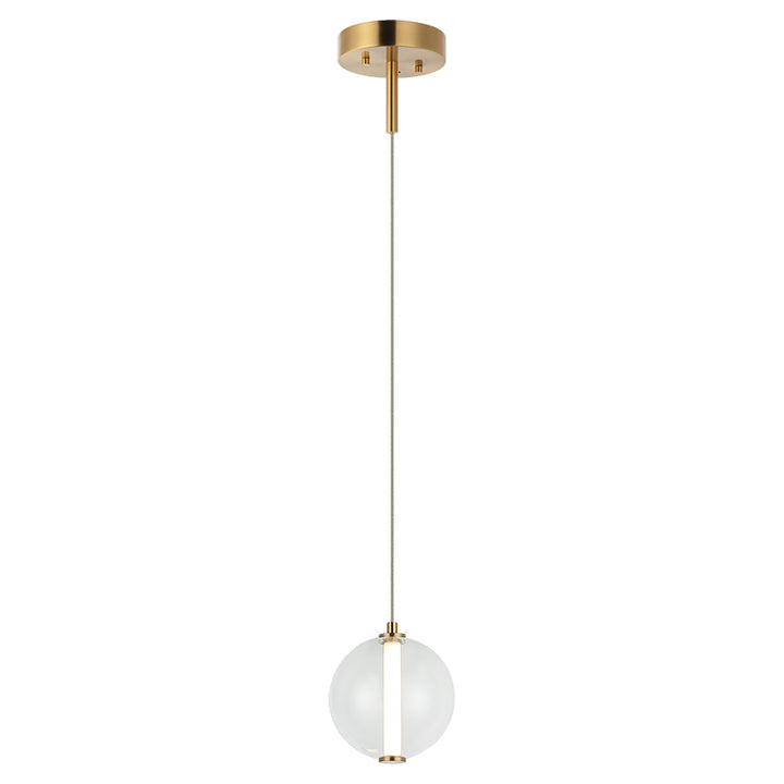 Belange - LED Steel Frame with Clear Glass and White Acrylic Diffuser Pendant in Aged Gold Brass by Matteo Lighting