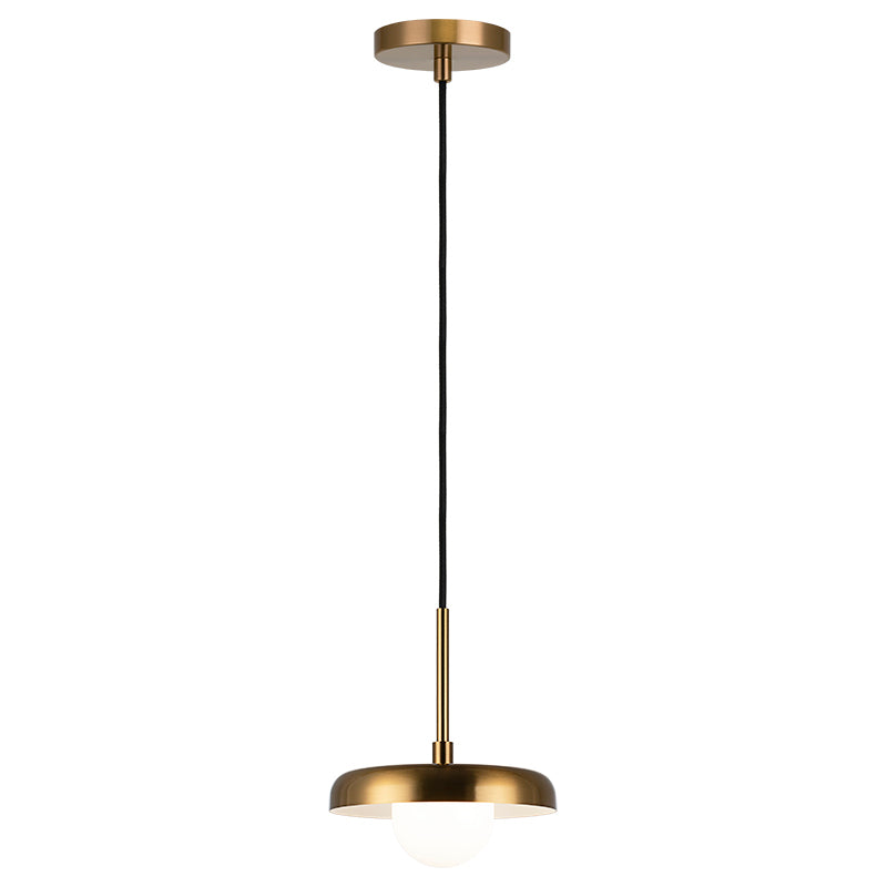 Creston - Steel Frame with Opal Glass Globe Diffuser Disk Pendant in Aged Gold Brass by Matteo Lighting