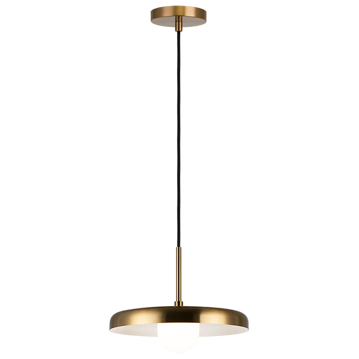 Creston - Steel Frame with Opal Glass Globe Diffuser Disk Pendant in Aged Gold Brass by Matteo Lighting