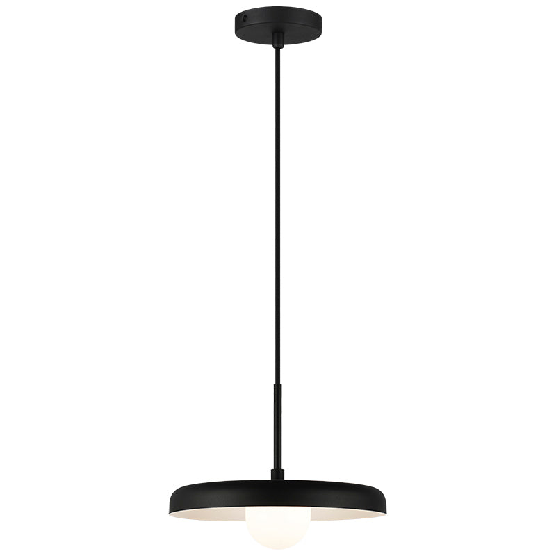 Creston - Steel Frame with Opal Glass Globe Diffuser Disk Pendant in Matte Black by Matteo Lighting
