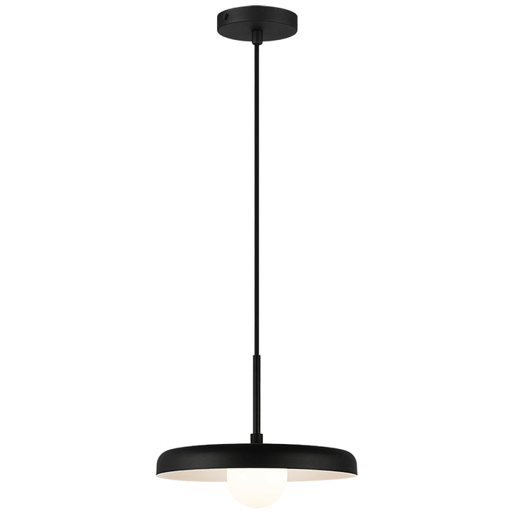 Creston - Steel Frame with Opal Glass Globe Diffuser Disk Pendant in Matte Black by Matteo Lighting