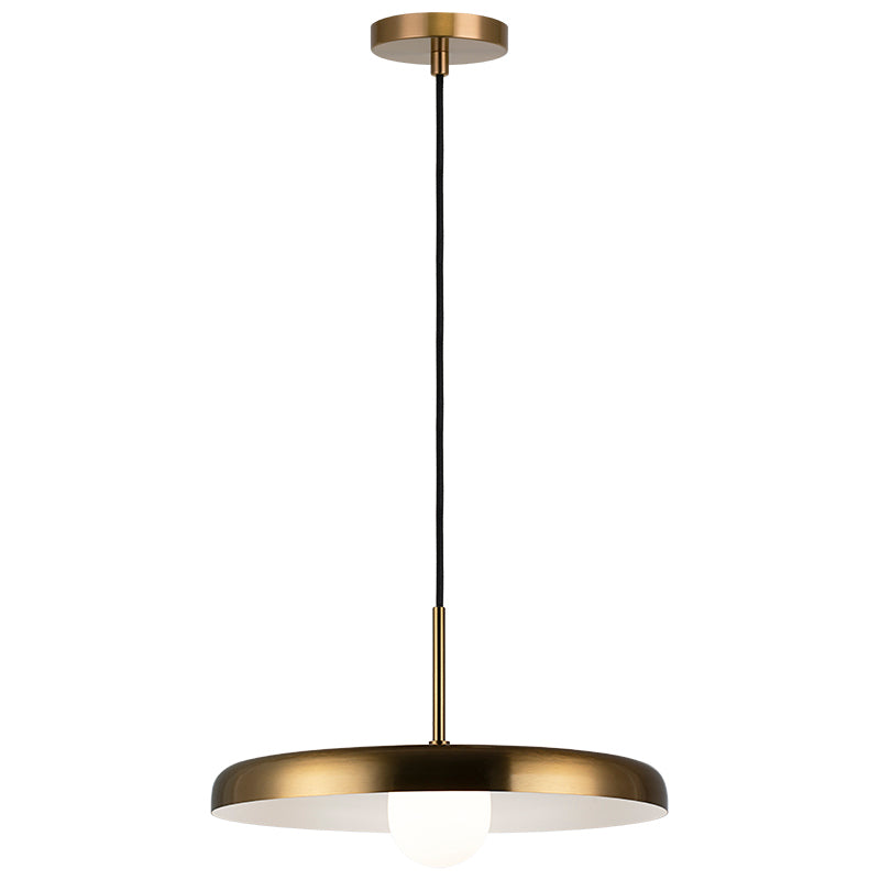Creston - Steel Frame with Opal Glass Globe Diffuser Disk Pendant in Aged Gold Brass by Matteo Lighting
