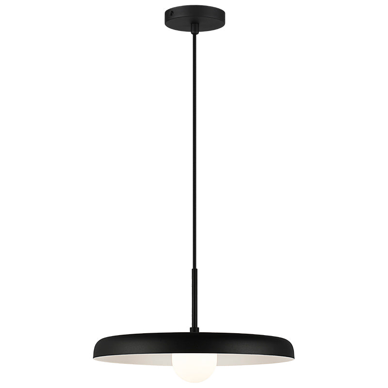 Creston - Steel Frame with Opal Glass Globe Diffuser Disk Pendant in Matte Black by Matteo Lighting