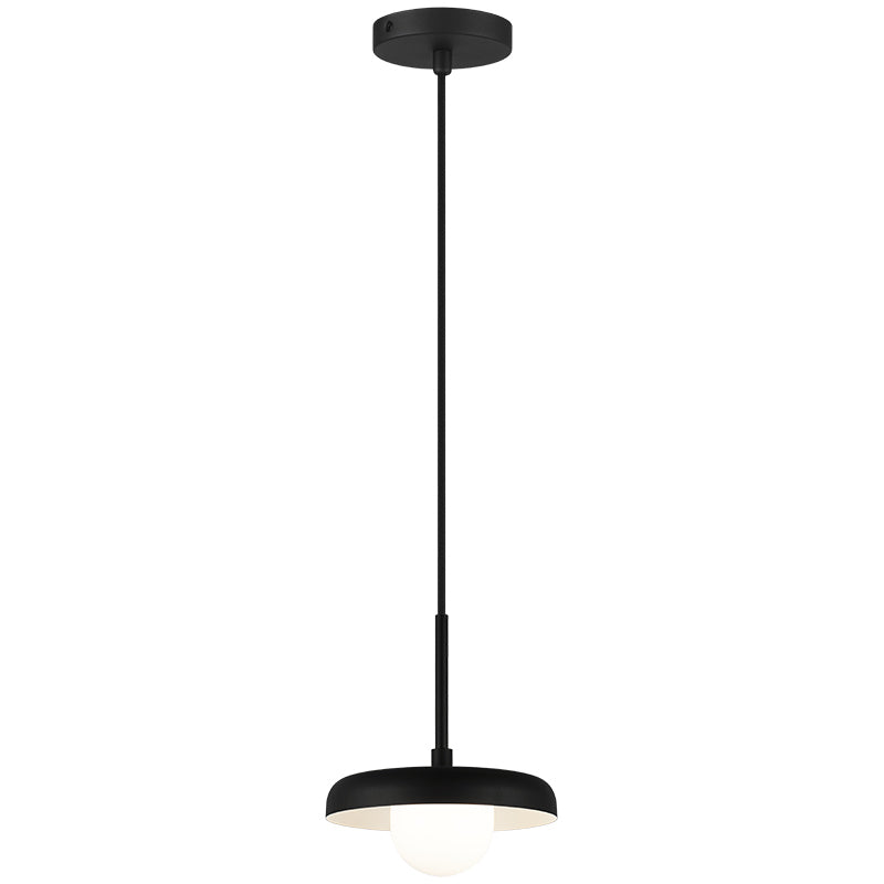 Creston - Steel Frame with Opal Glass Globe Diffuser Disk Pendant in Matte Black by Matteo Lighting