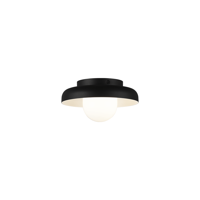 Creston - Steel Frame with Opal Glass Globe Diffuser Disk Flush Mount in Matte Black by Matteo Lighting