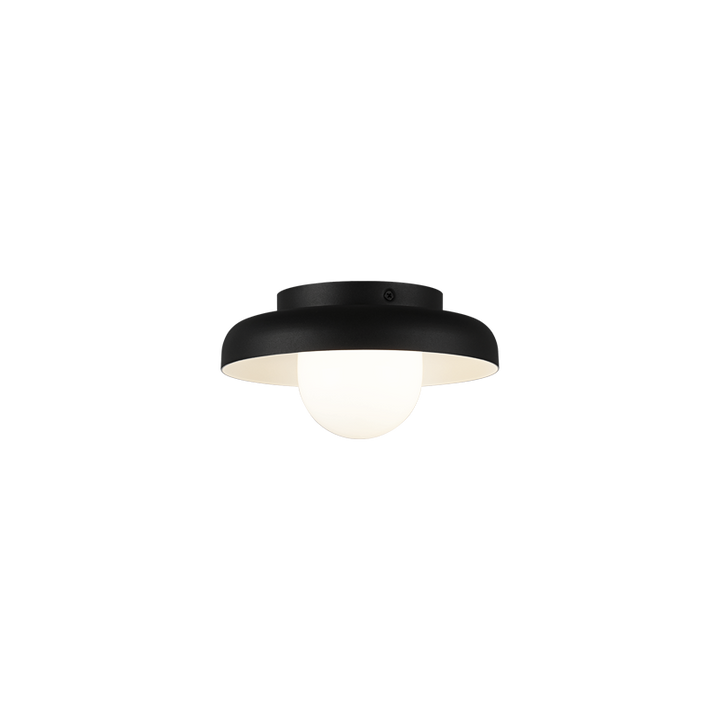 Creston - Steel Frame with Opal Glass Globe Diffuser Disk Flush Mount in Matte Black by Matteo Lighting
