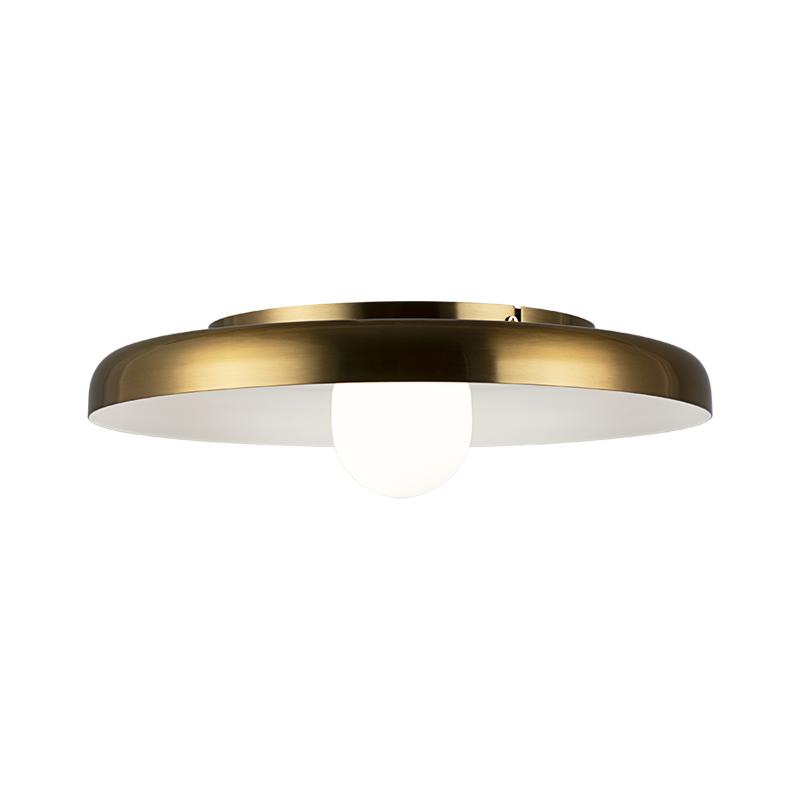 Creston - Steel Frame with Opal Glass Globe Diffuser Disk Flush Mount in Aged Gold Brass by Matteo Lighting