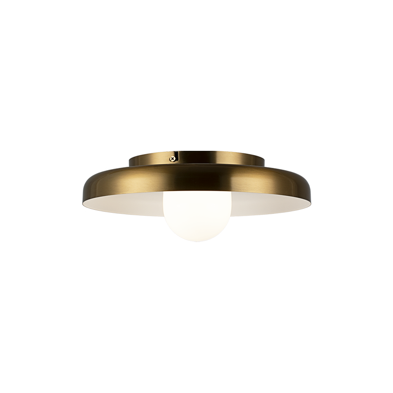 Creston - Steel Frame with Opal Glass Globe Diffuser Disk Flush Mount in Aged Gold Brass by Matteo Lighting