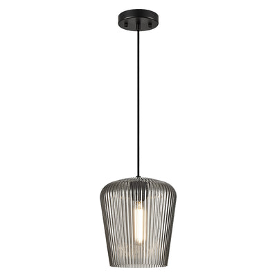 Steel Frame with Ribbed Glass Shade Pendant