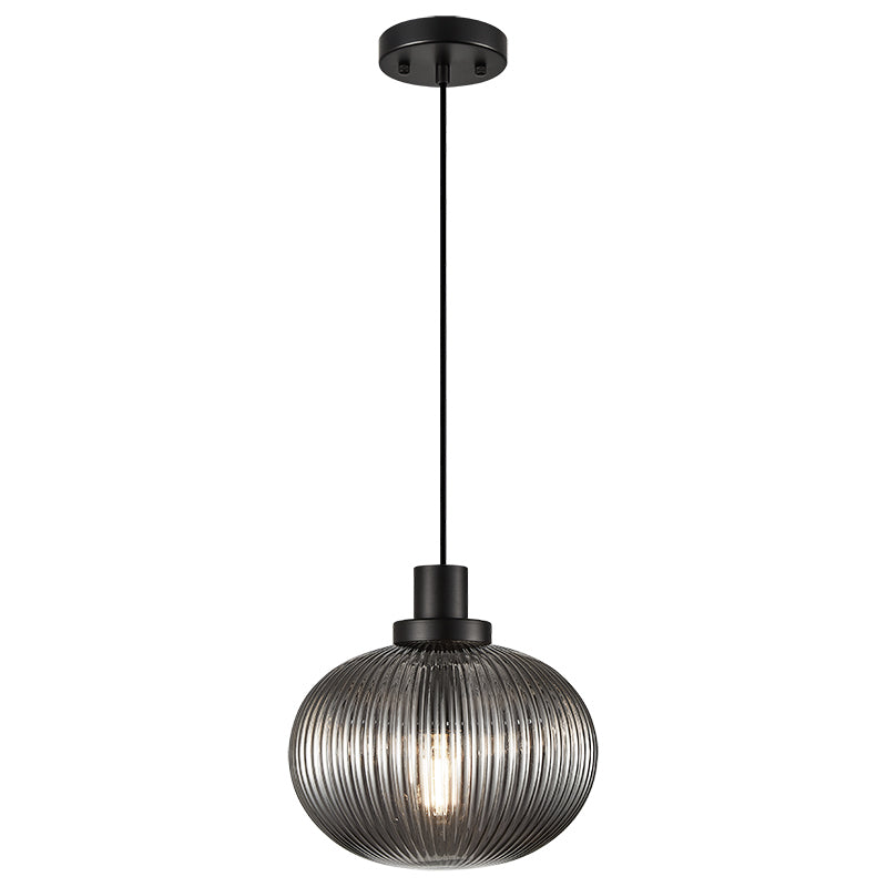 Steel Frame with Ribbed Glass Shade Pendant