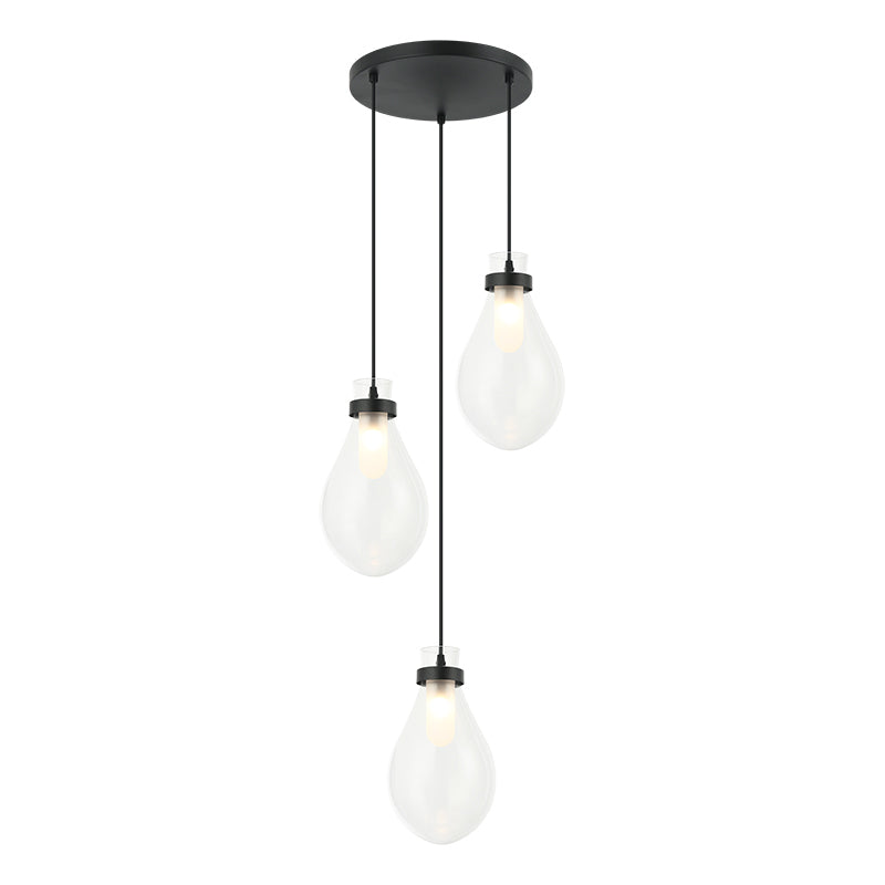 Seranna - Steel Frame with Clear Glass Shade Multi Pendant / Chandelier in Matte Black by Matteo Lighting