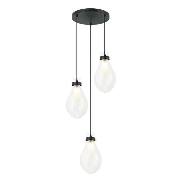 Seranna - Steel Frame with Clear Glass Shade Multi Pendant / Chandelier in Matte Black by Matteo Lighting