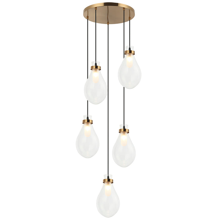 Seranna - Steel Frame with Clear Glass Shade Multi Pendant / Chandelier in Aged Gold Brass by Matteo Lighting