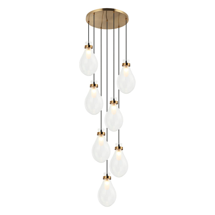 Seranna - Steel Frame with Clear Glass Shade Multi Pendant / Chandelier in Aged Gold Brass by Matteo Lighting