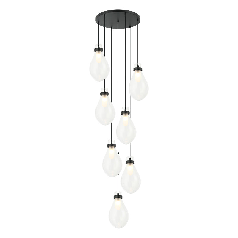 Seranna - Steel Frame with Clear Glass Shade Multi Pendant / Chandelier in Matte Black by Matteo Lighting