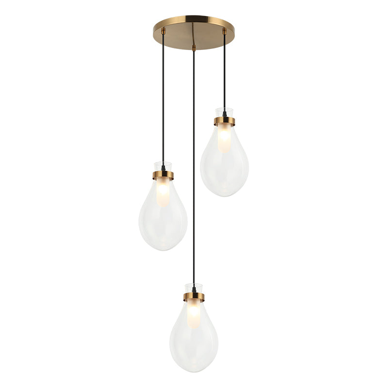 Seranna - Steel Frame with Clear Glass Shade Multi Pendant / Chandelier in Aged Gold Brass by Matteo Lighting