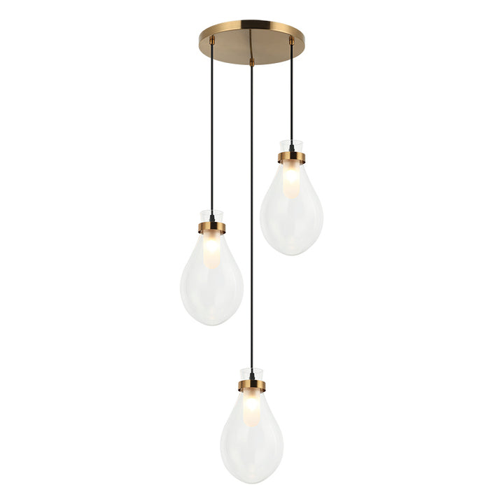 Seranna - Steel Frame with Clear Glass Shade Multi Pendant / Chandelier in Aged Gold Brass by Matteo Lighting