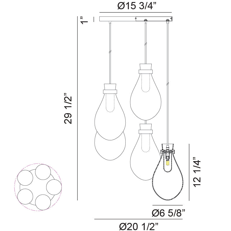 Seranna - Steel Frame with Clear Glass Shade Multi Pendant / Chandelier by Matteo Lighting - view 8