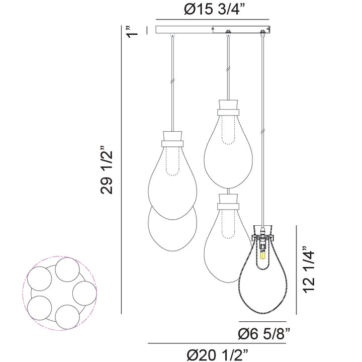 Seranna - Steel Frame with Clear Glass Shade Multi Pendant / Chandelier by Matteo Lighting - view 8