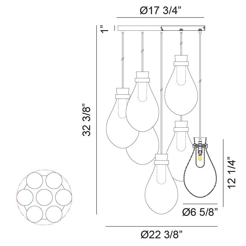 Seranna - Steel Frame with Clear Glass Shade Multi Pendant / Chandelier by Matteo Lighting - view 9