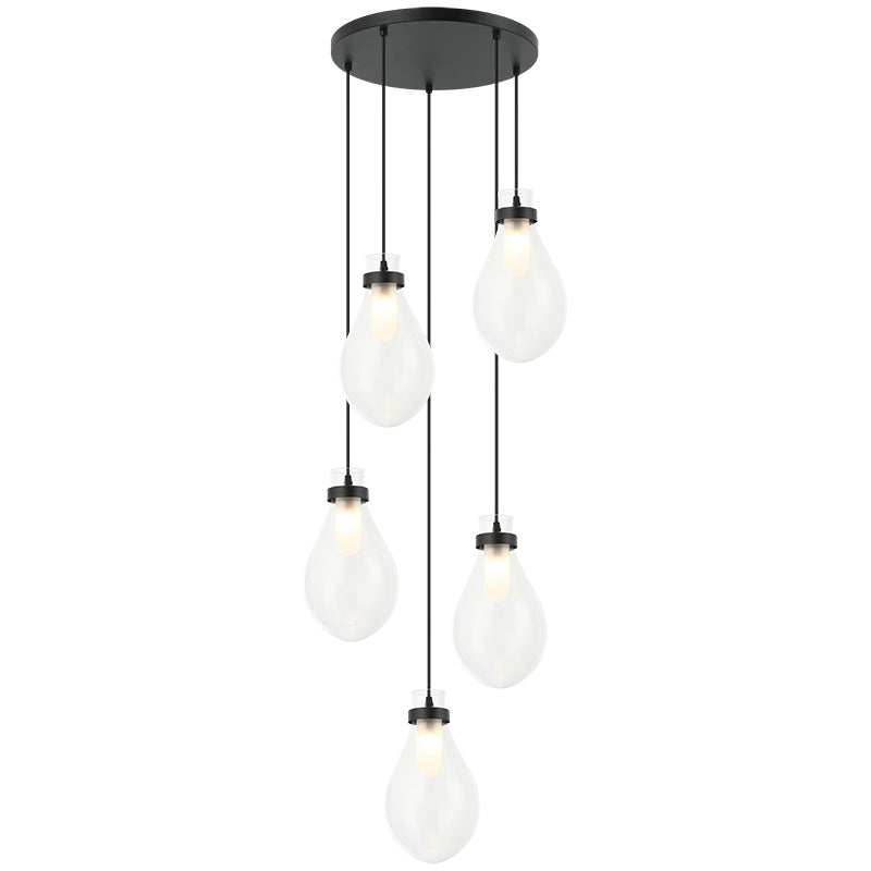 Seranna - Steel Frame with Clear Glass Shade Multi Pendant / Chandelier in Matte Black by Matteo Lighting