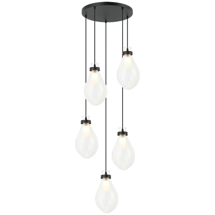 Seranna - Steel Frame with Clear Glass Shade Multi Pendant / Chandelier in Matte Black by Matteo Lighting