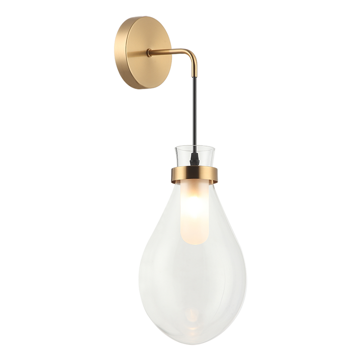 Seranna - Steel Curve Arm with Clear Glass Shade Hanging Wall Sconce in Aged Gold Brass by Matteo Lighting