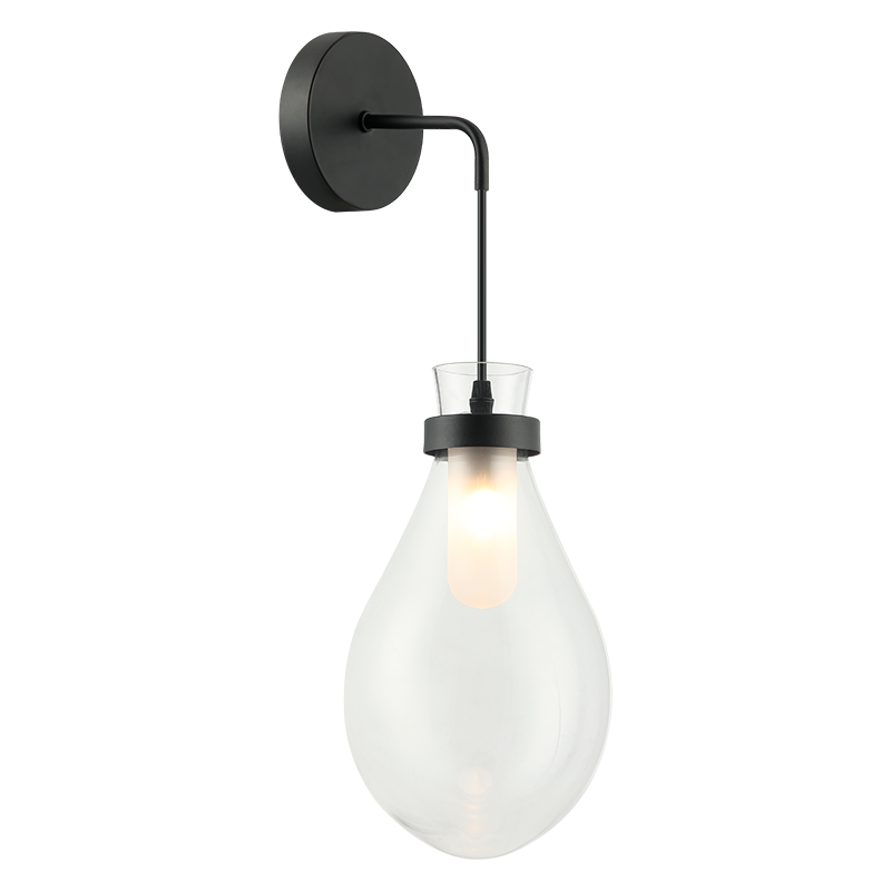 Seranna - Steel Curve Arm with Clear Glass Shade Hanging Wall Sconce in Matte Black by Matteo Lighting