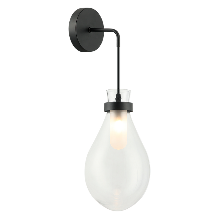 Seranna - Steel Curve Arm with Clear Glass Shade Hanging Wall Sconce in Matte Black by Matteo Lighting