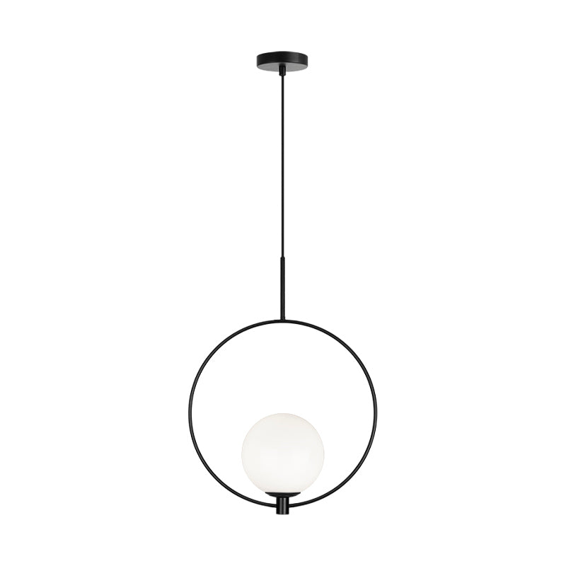 Steel Ring Frame with Opal Glass Globe Shade Adjustable Pendant