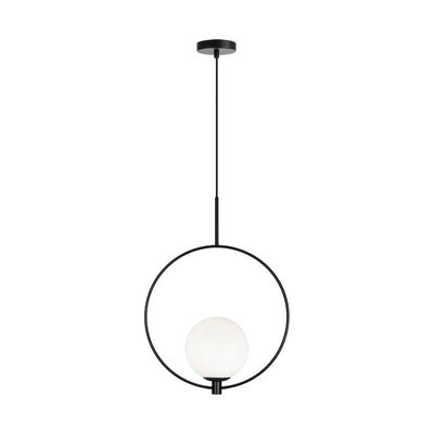 Steel Ring Frame with Opal Glass Globe Shade Adjustable Pendant
